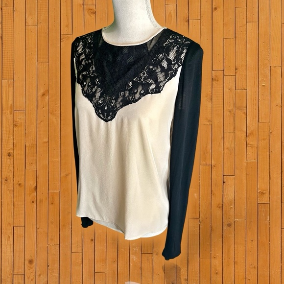 Diane Von Furstenberg ‘Nadia’ Lace Paneled Silk Long Sleeve Top Size 2 - Picture 10 of 15